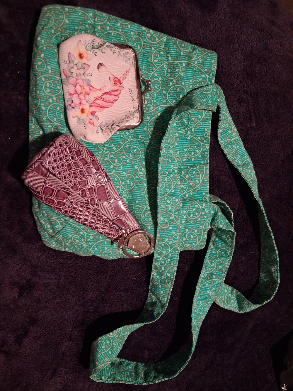 Hand Crafted Teal Patterned Satchel with Pink Accessories